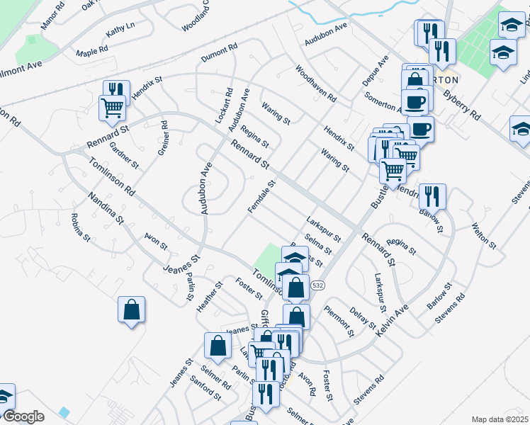map of restaurants, bars, coffee shops, grocery stores, and more near 504 Selma Street in Philadelphia