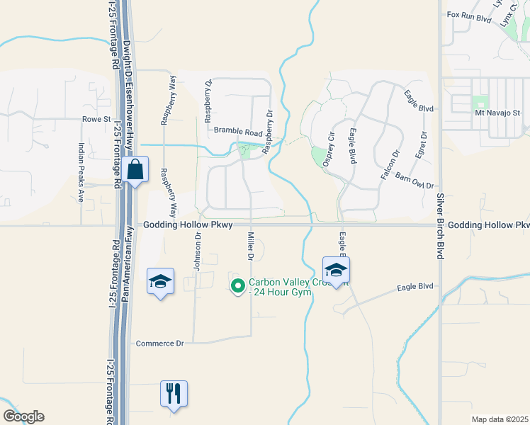 map of restaurants, bars, coffee shops, grocery stores, and more near 8022 Raspberry Drive in Longmont