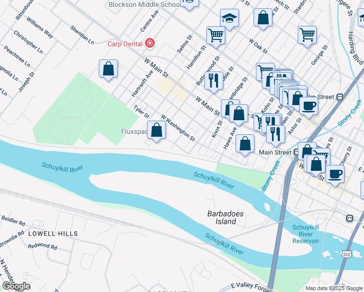map of restaurants, bars, coffee shops, grocery stores, and more near 927 Jackson Street in Norristown