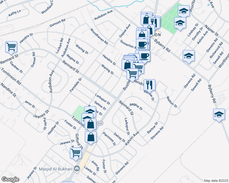 map of restaurants, bars, coffee shops, grocery stores, and more near 11609 Banes Street in Philadelphia