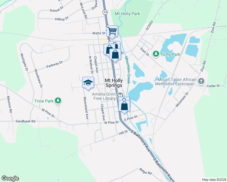 map of restaurants, bars, coffee shops, grocery stores, and more near 219 North Baltimore Avenue in Mount Holly Springs