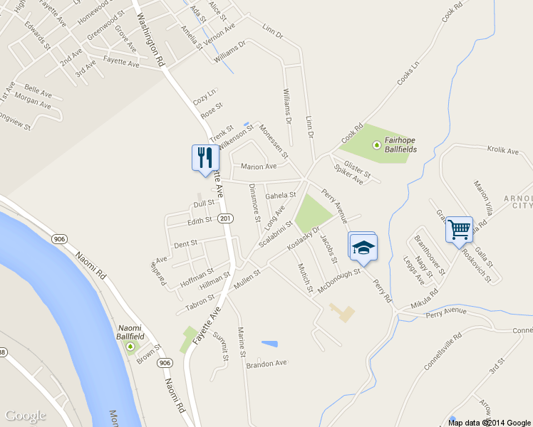 map of restaurants, bars, coffee shops, grocery stores, and more near 120 Smithfield St in Belle Vernon