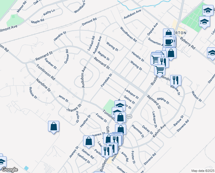map of restaurants, bars, coffee shops, grocery stores, and more near 504 Selma Street in Philadelphia