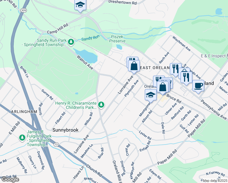 map of restaurants, bars, coffee shops, grocery stores, and more near 224 Integrity Avenue in Oreland