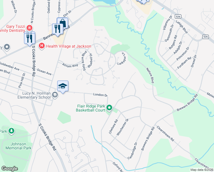 map of restaurants, bars, coffee shops, grocery stores, and more near 132 Aster Court in Jackson Township