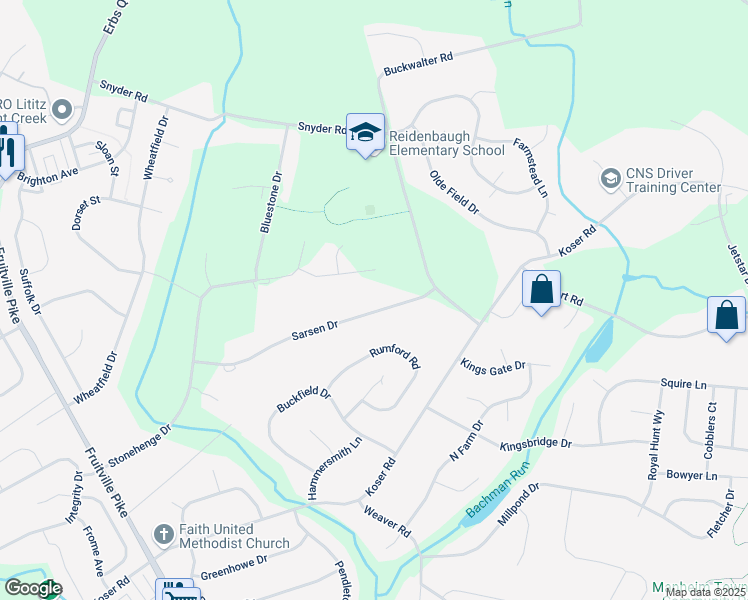 map of restaurants, bars, coffee shops, grocery stores, and more near 315 Sarsen Drive in Lititz