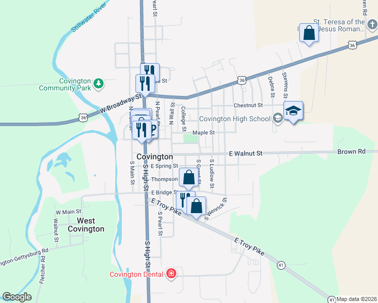 map of restaurants, bars, coffee shops, grocery stores, and more near 238 East Walnut Street in Covington
