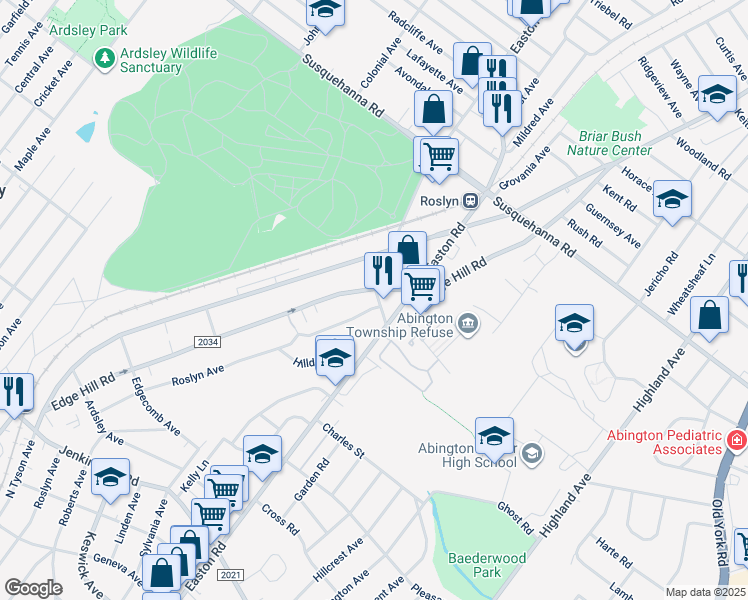 map of restaurants, bars, coffee shops, grocery stores, and more near 926 Bradfield Road in Abington
