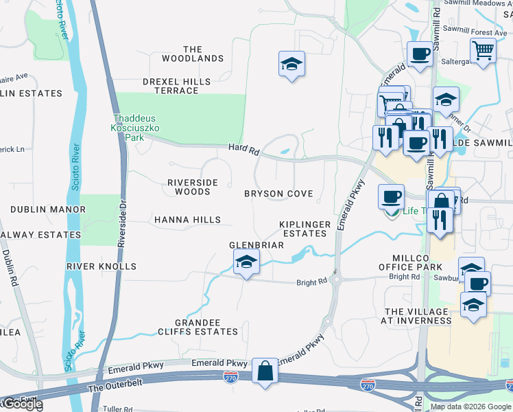 map of restaurants, bars, coffee shops, grocery stores, and more near 7300 Loch Dunne Place in Dublin