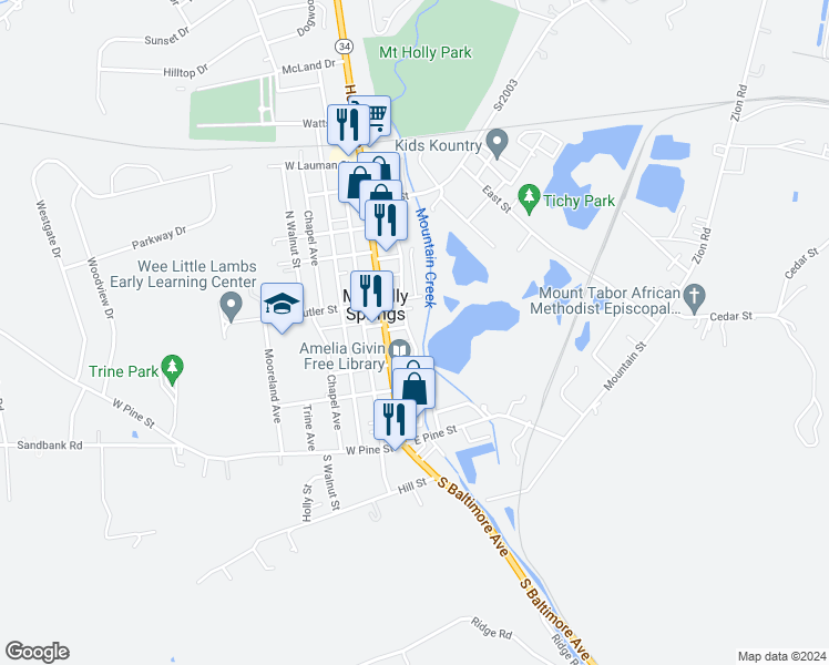 map of restaurants, bars, coffee shops, grocery stores, and more near 226 Mountain Creek Avenue in Mount Holly Springs