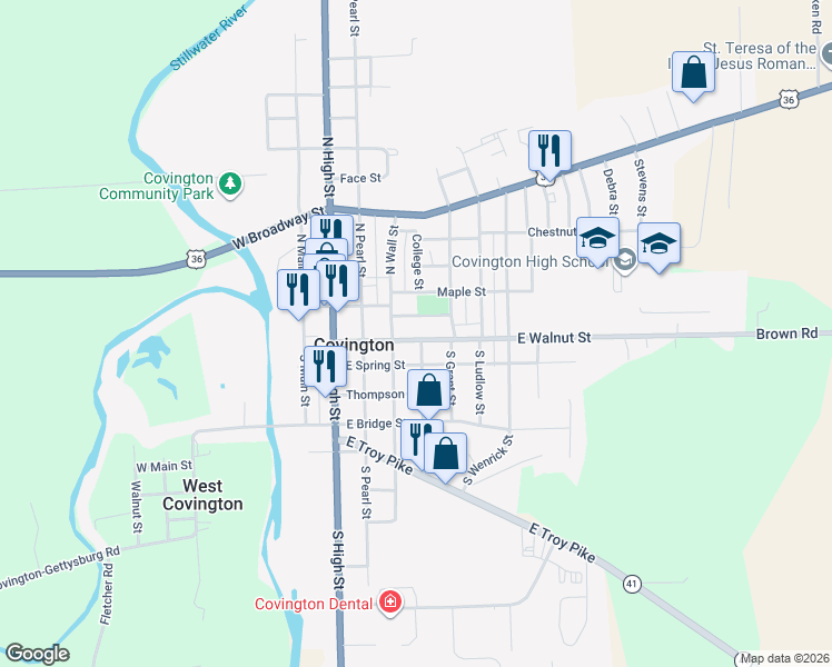 map of restaurants, bars, coffee shops, grocery stores, and more near 238 East Walnut Street in Covington