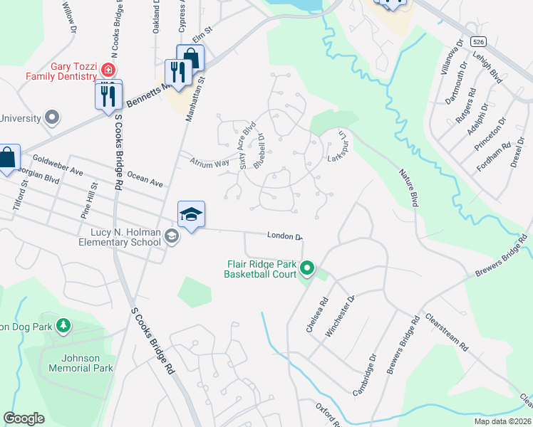 map of restaurants, bars, coffee shops, grocery stores, and more near 65 Orchard Court in Jackson Township