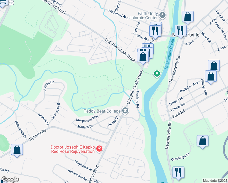 map of restaurants, bars, coffee shops, grocery stores, and more near 5411 Yarmouth Road in Bensalem