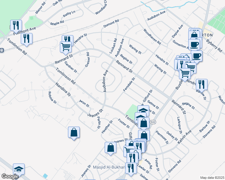 map of restaurants, bars, coffee shops, grocery stores, and more near 11200 Jeanes Street in Philadelphia