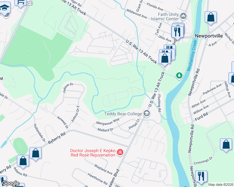 map of restaurants, bars, coffee shops, grocery stores, and more near 1151 Newport Mews Drive in Bensalem