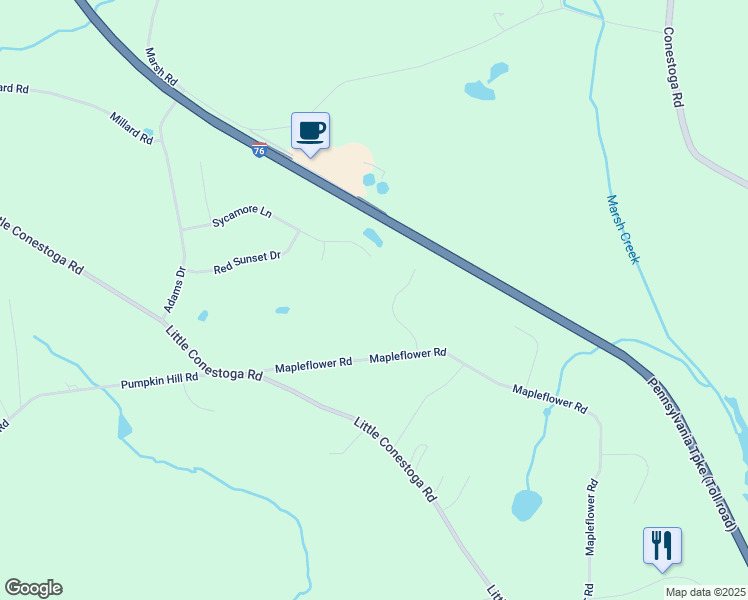 map of restaurants, bars, coffee shops, grocery stores, and more near 31 Brookview Drive in Glenmoore