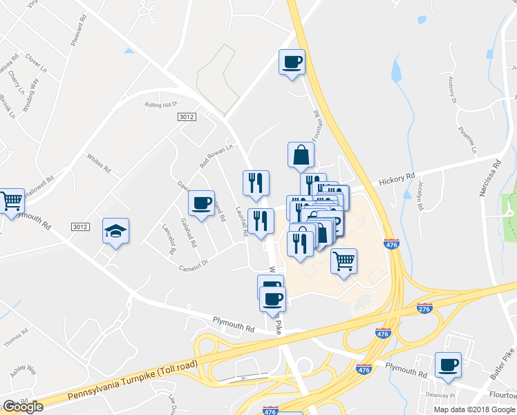 map of restaurants, bars, coffee shops, grocery stores, and more near 601 W Germantown Pike in Plymouth Meeting
