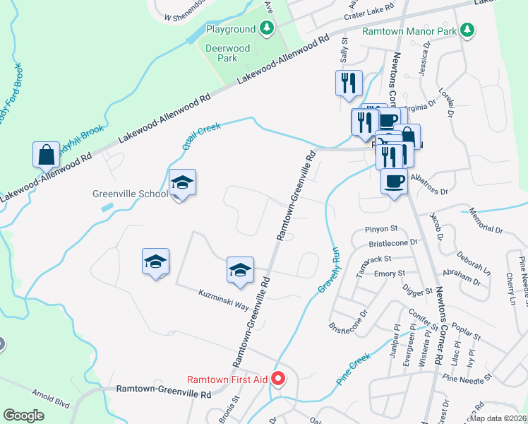 map of restaurants, bars, coffee shops, grocery stores, and more near 51 Woodview Drive in Howell