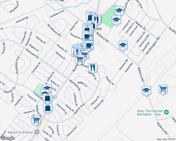 map of restaurants, bars, coffee shops, grocery stores, and more near 821 Barlow Street in Philadelphia