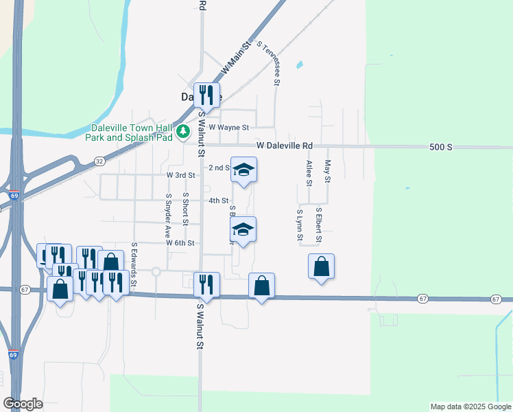 map of restaurants, bars, coffee shops, grocery stores, and more near 8600 South Bronco Drive in Daleville