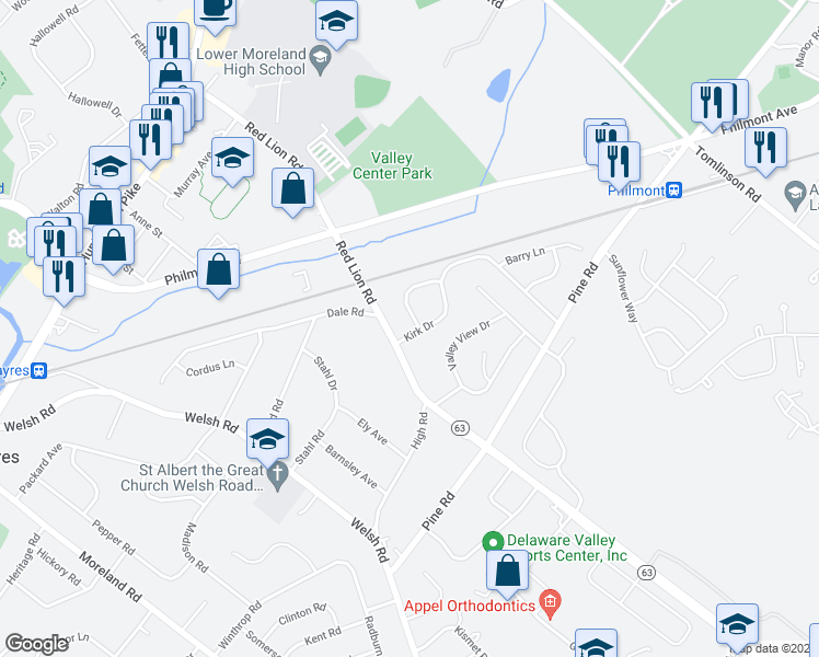 map of restaurants, bars, coffee shops, grocery stores, and more near 2509 Kirk Drive in Montgomery