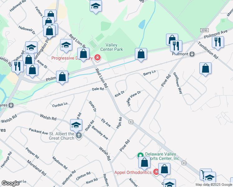 map of restaurants, bars, coffee shops, grocery stores, and more near 2509 Kirk Drive in Montgomery
