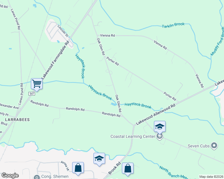 map of restaurants, bars, coffee shops, grocery stores, and more near 768 Oak Glen Road in Howell Township