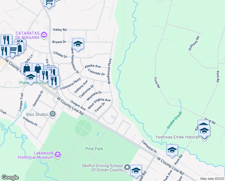 map of restaurants, bars, coffee shops, grocery stores, and more near 32 Brookwood Parkway in Jackson Township