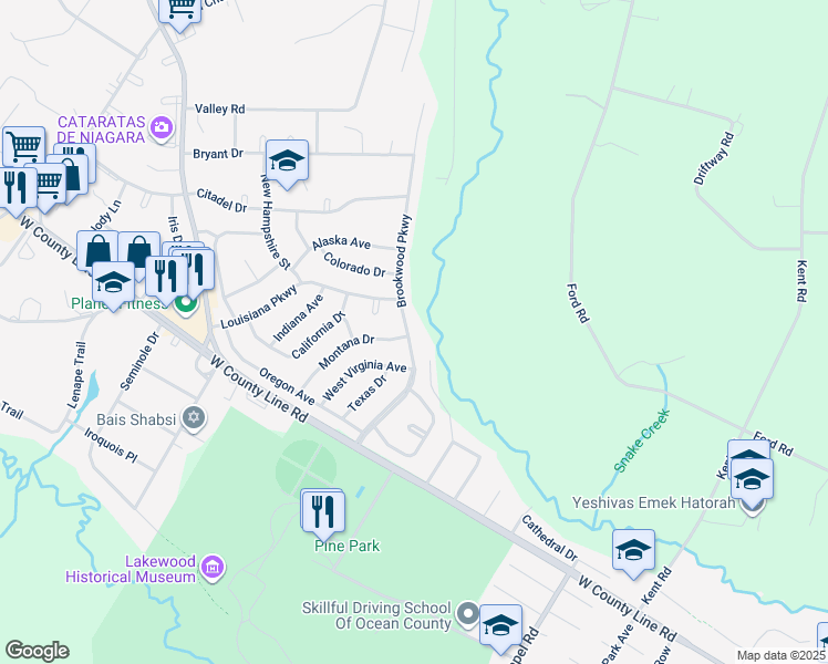 map of restaurants, bars, coffee shops, grocery stores, and more near 32 Brookwood Parkway in Jackson Township