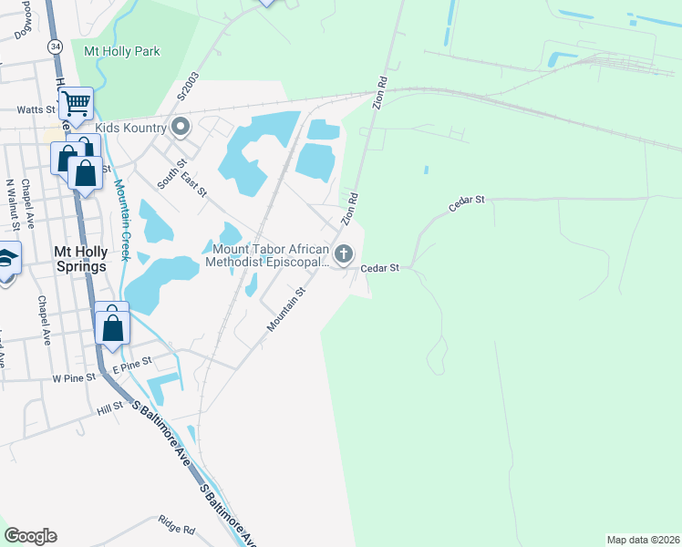 map of restaurants, bars, coffee shops, grocery stores, and more near 4 R Cedar Street in Mount Holly Springs