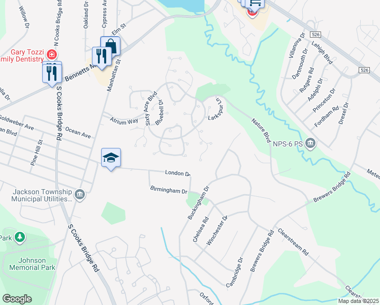 map of restaurants, bars, coffee shops, grocery stores, and more near 132 Aster Court in Jackson Township