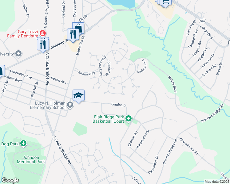 map of restaurants, bars, coffee shops, grocery stores, and more near 90 Azalea Circle in Jackson Township