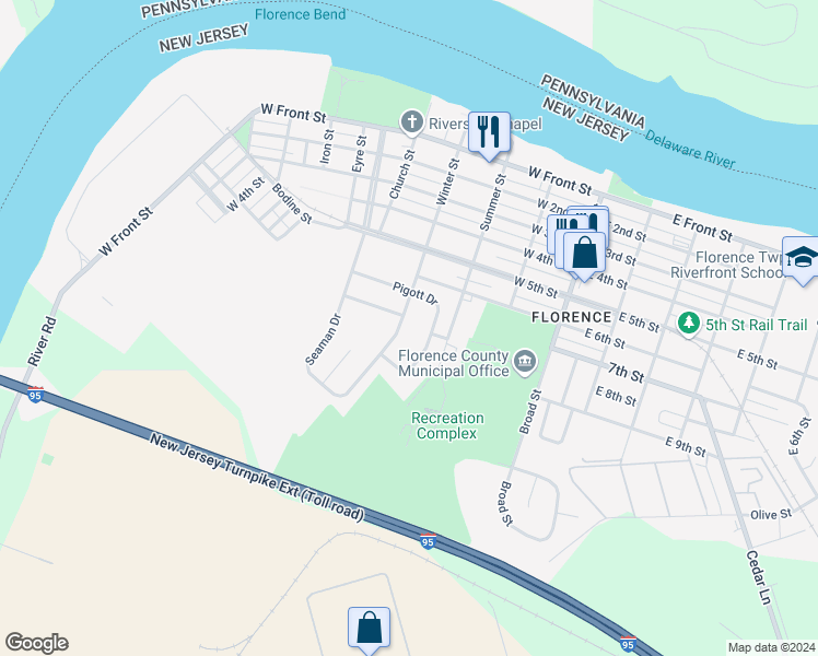 map of restaurants, bars, coffee shops, grocery stores, and more near 606 Seaman Drive in Florence