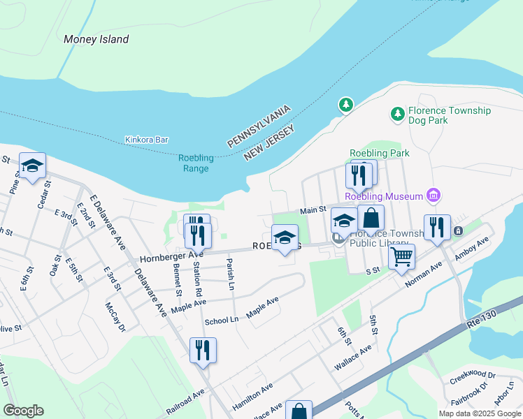 map of restaurants, bars, coffee shops, grocery stores, and more near 105 Main Street in Florence