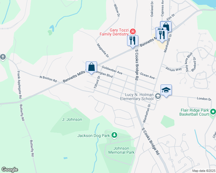 map of restaurants, bars, coffee shops, grocery stores, and more near 18 Castle Avenue in Jackson
