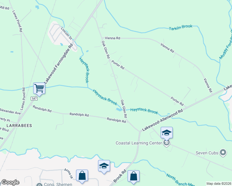 map of restaurants, bars, coffee shops, grocery stores, and more near 768 Oak Glen Road in Howell Township