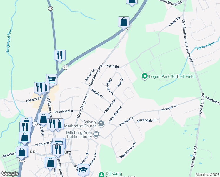 map of restaurants, bars, coffee shops, grocery stores, and more near 508 Ridgeview Drive in Dillsburg