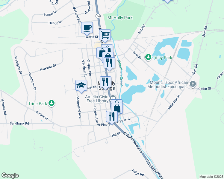 map of restaurants, bars, coffee shops, grocery stores, and more near 226 Mountain Creek Avenue in Mount Holly Springs