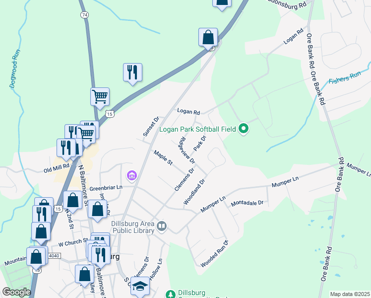 map of restaurants, bars, coffee shops, grocery stores, and more near 508 Ridgeview Drive in Dillsburg