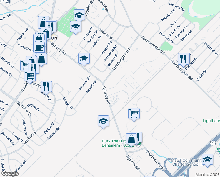 map of restaurants, bars, coffee shops, grocery stores, and more near 13018 Trina Dr in Philadelphia