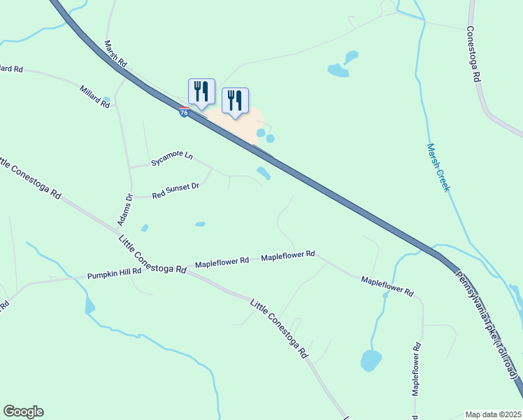 map of restaurants, bars, coffee shops, grocery stores, and more near 31 Brookview Drive in Glenmoore