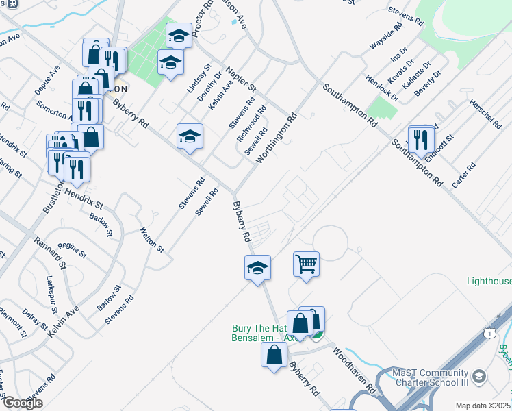 map of restaurants, bars, coffee shops, grocery stores, and more near 13025 Trina Drive in Philadelphia