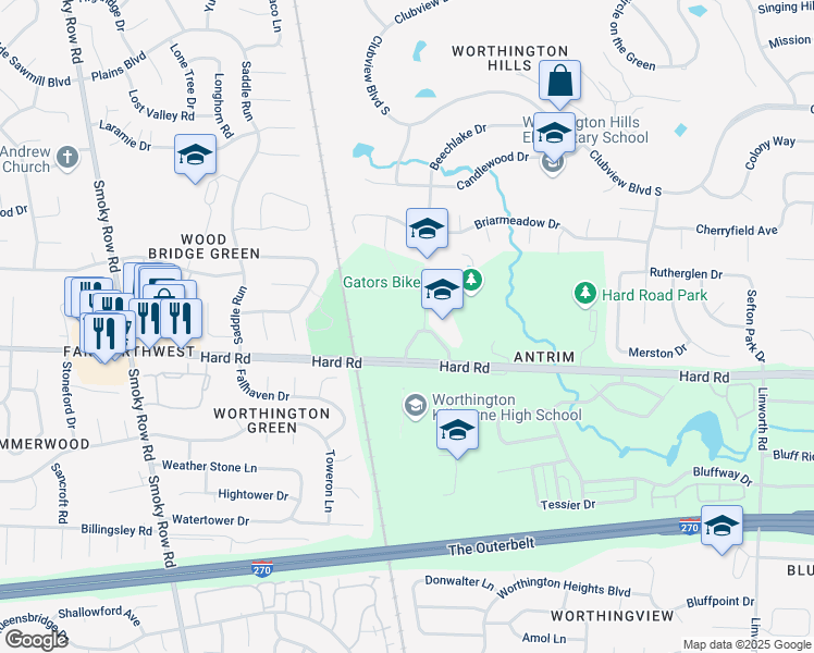 map of restaurants, bars, coffee shops, grocery stores, and more near in Columbus