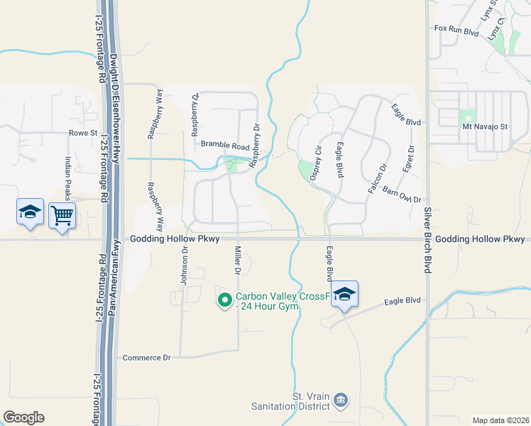 map of restaurants, bars, coffee shops, grocery stores, and more near 8000 Raspberry Drive in Longmont