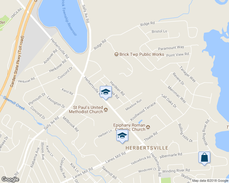 map of restaurants, bars, coffee shops, grocery stores, and more near 725 Sateroja Road in Brick