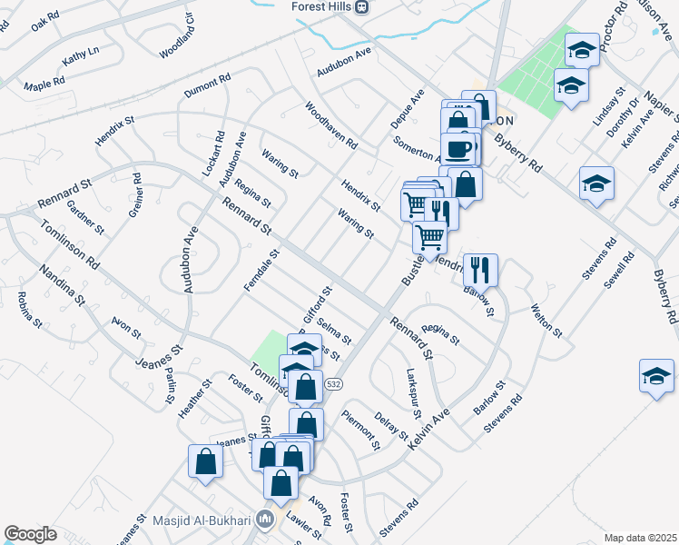 map of restaurants, bars, coffee shops, grocery stores, and more near 11616 Gifford Street in Philadelphia
