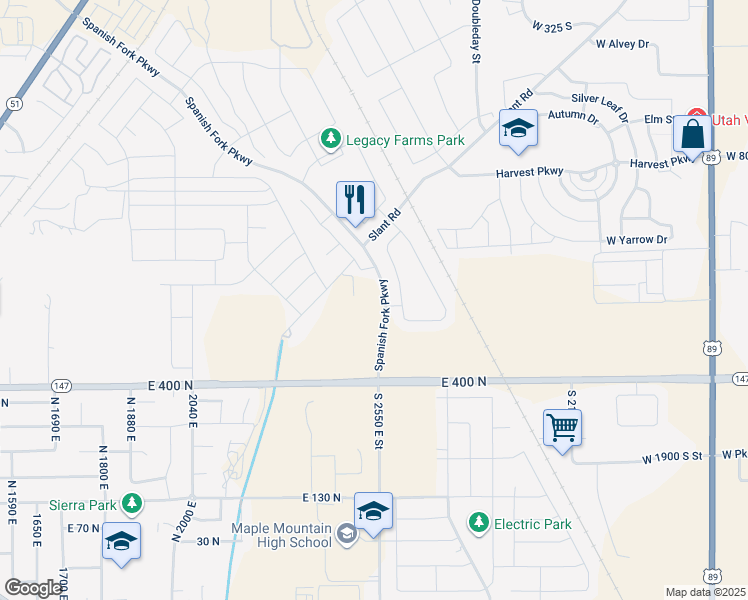 map of restaurants, bars, coffee shops, grocery stores, and more near 662 North Plainsman Drive in Mapleton