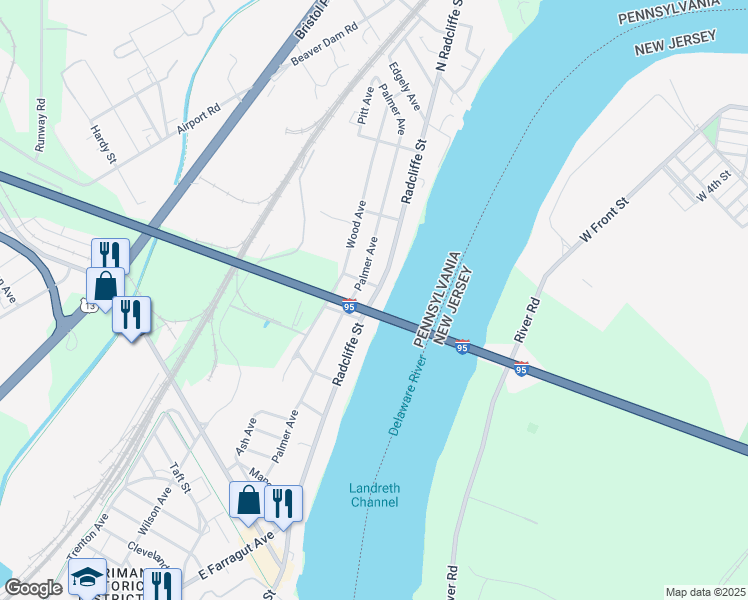 map of restaurants, bars, coffee shops, grocery stores, and more near 6628 Radcliffe Street in Bristol