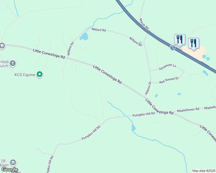 map of restaurants, bars, coffee shops, grocery stores, and more near 205 Pumpkin Hill Road in Glenmoore