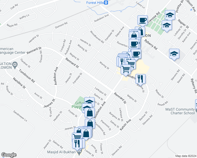 map of restaurants, bars, coffee shops, grocery stores, and more near 661 Rennard Street in Philadelphia